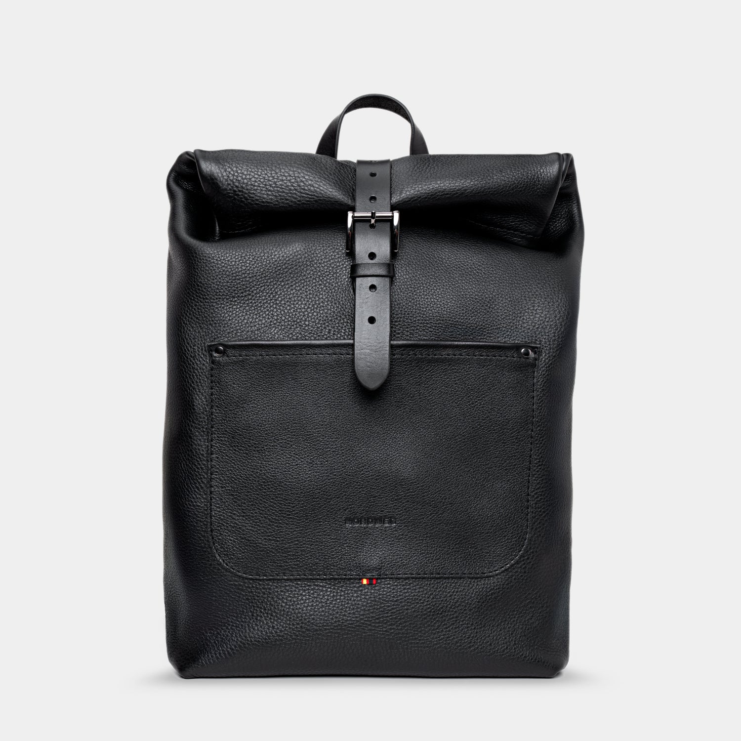 A single green leaf against a white background.