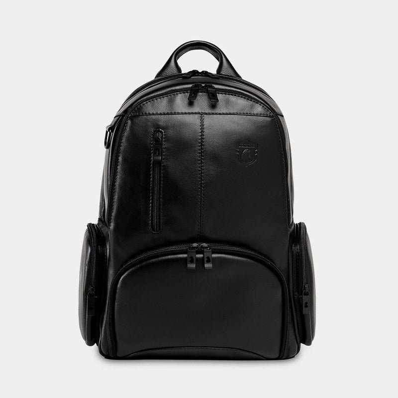 Mochila de couro para notebook NW072B na cor preto — vista frontal